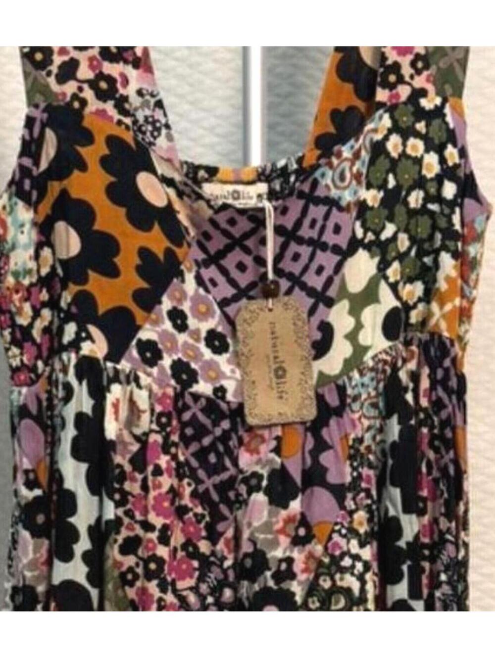 NATURAL LIFE TRICIA MINI DRESS XS/S BOHO Sun Dress Floral Diamonds Patchwork NWT - Picture 3 of 7